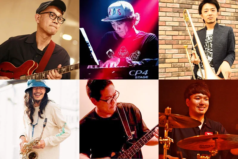 ［HOTCH POTCH BAND Ⅱ］ 水野快行（Vo/Gt）from Yoshi Blues Band、前田和彦（Key）from OSAKA ROOTS、古御門幹人（Tb）from Heartful Funks Supporter、啓太郎（Sax）from K-106、二木電（Ba)、長尾琢登（Dr）from NaveL MOTE