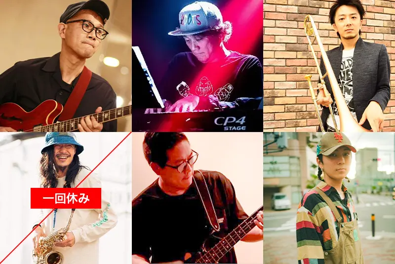 ［HOTCH POTCH BAND Ⅱ］  水野快行（Vo/Gt） 前田和彦（Key） 古御門幹人（Tb） 啓太郎（Sax） 脇本総一郎（Ba） 輝真（Dr）