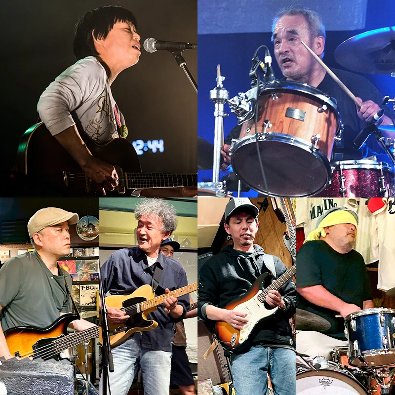 ［在庭坂デュオ］マダムギター長見順（gt/vo/pf） 岡地曙裕（dr） ［Blues Kicks］平山洋介（v/g）池田真一（g）小川勝史（b）高野太一（dr）