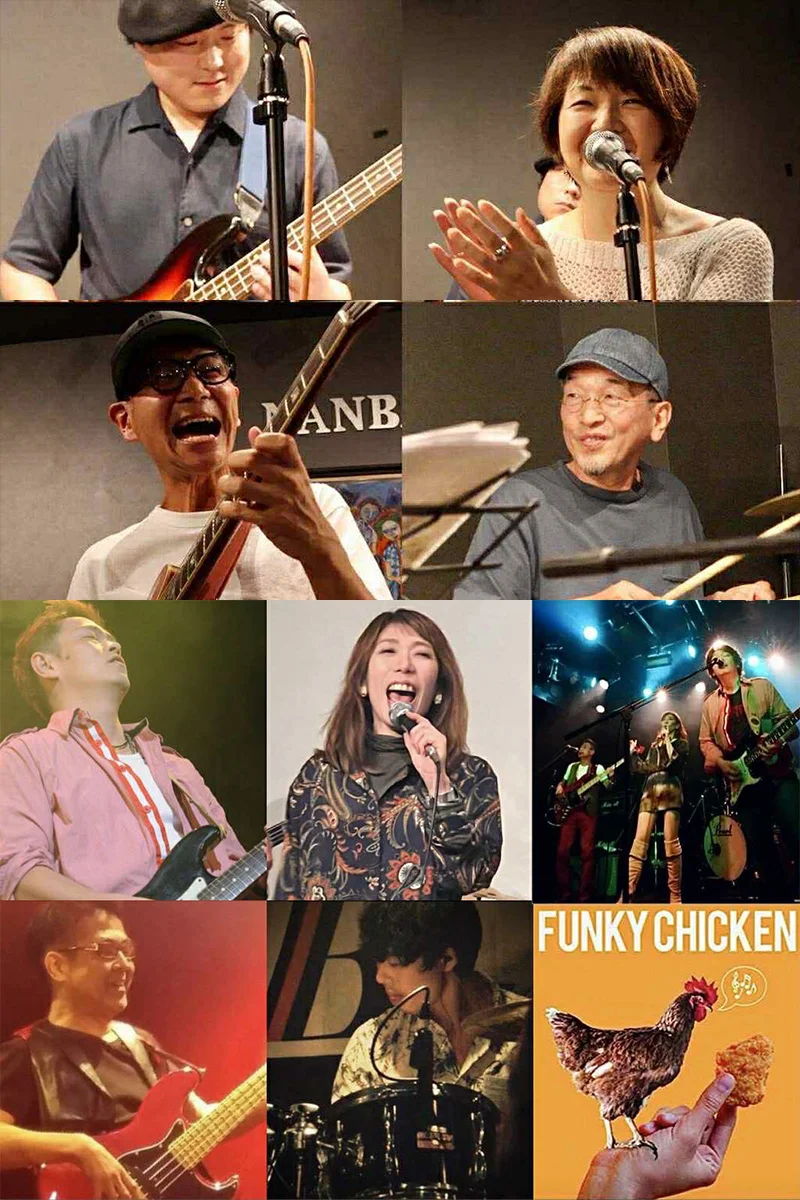 ［Spoonfull］ 前川歌名子（Vo/Kazoo） ヨシ水野（G） 山田知征（B） 大森英二（Dr） ［Funky Chicken］ 若菜美恵（Vo） 増田憲太郎（G） 渡辺能行（B） 加藤潤一（Dr）