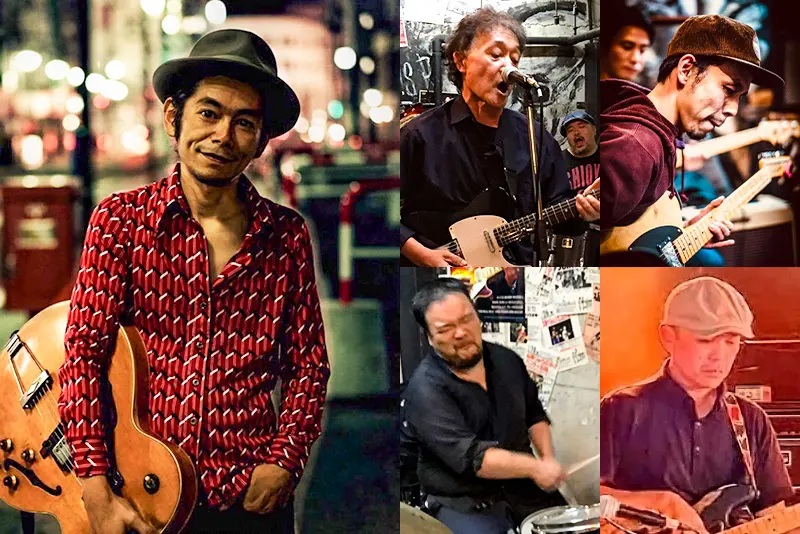 塚本功 ［Blues Kicks］ 平山洋介（Gt/Vo） 池田真一（Gt） 高野太一（d） 小川勝史（b）