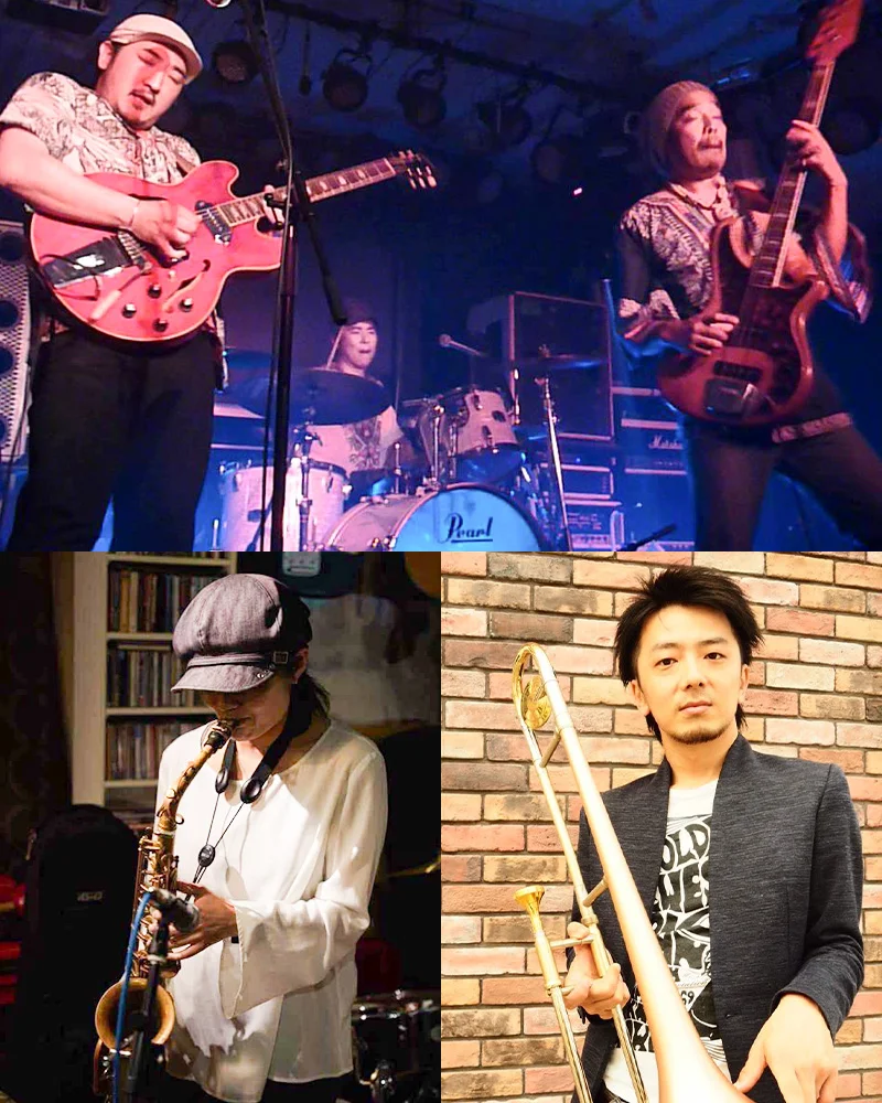 ［This Voodoobee］クスミヒデオ（B/Vo）Yossie（Dr）山本コージ（G） ［Velvet Horns］南あやこ（Alto Sax）古御門幹人（Trombone）